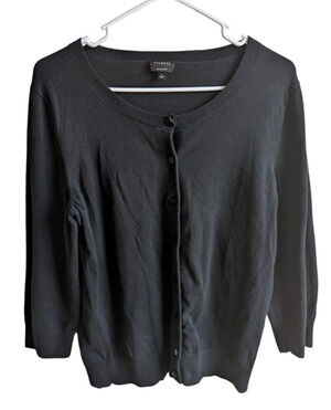 Talbots Womens Black Pima Cotton Button Up Cardigan Sweater Lightweight Large